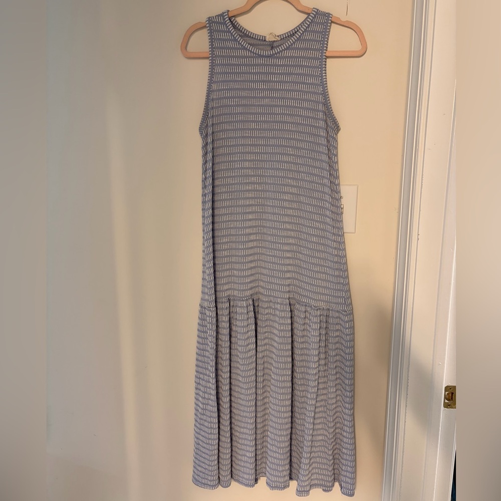 Drop-Waist Blue Dress with White Pattern